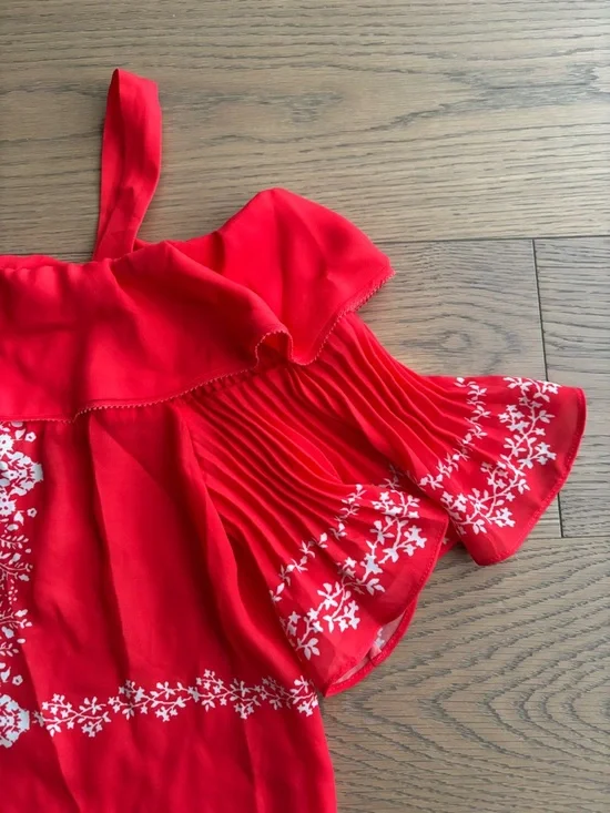 Self-Portrait Red Cold-Shoulder Ruffle Top - Picture 4 of 5